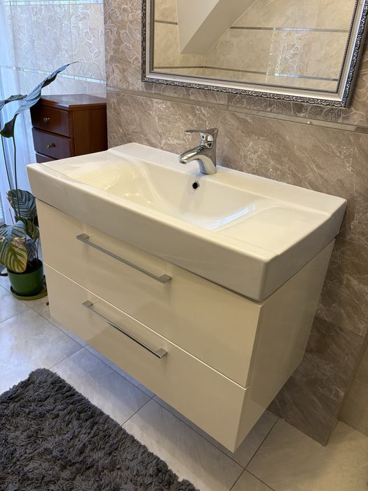 Szafka wisząca z 2 szufladami i umywalka 88x48x62cm kolor biały 80-90