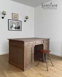 Duże dębowe biurko drewniane postarzane farmhouse brązowe vintage