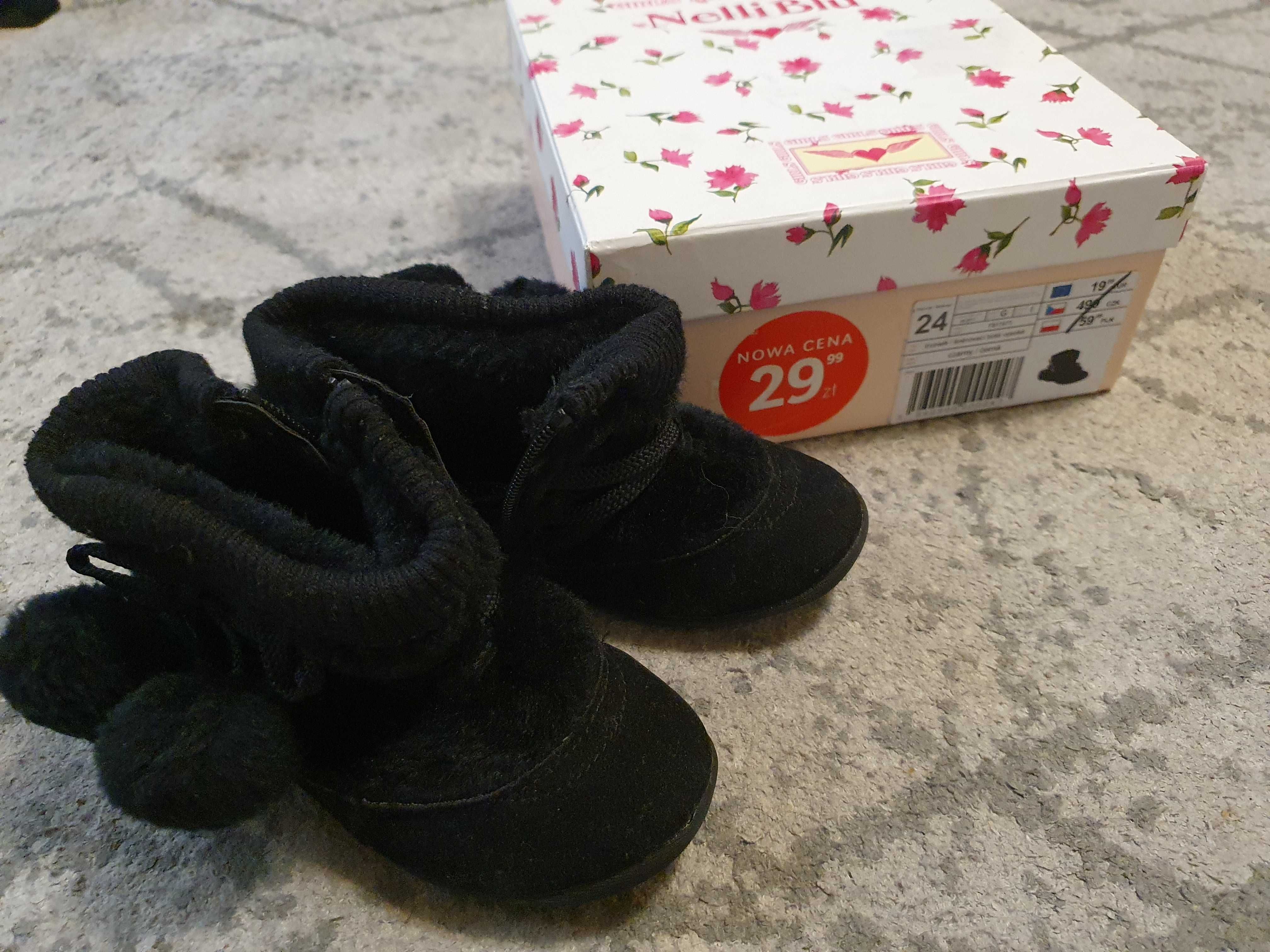 Buty za kostkę jesienne Nelli blu czarne zamszowe rozmiar 24