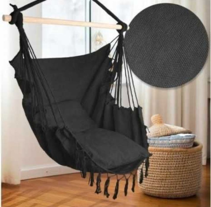 Fotel Wiszący Krzesło Brazylijskie Huśtawka Hamak Poduszki Beżowy