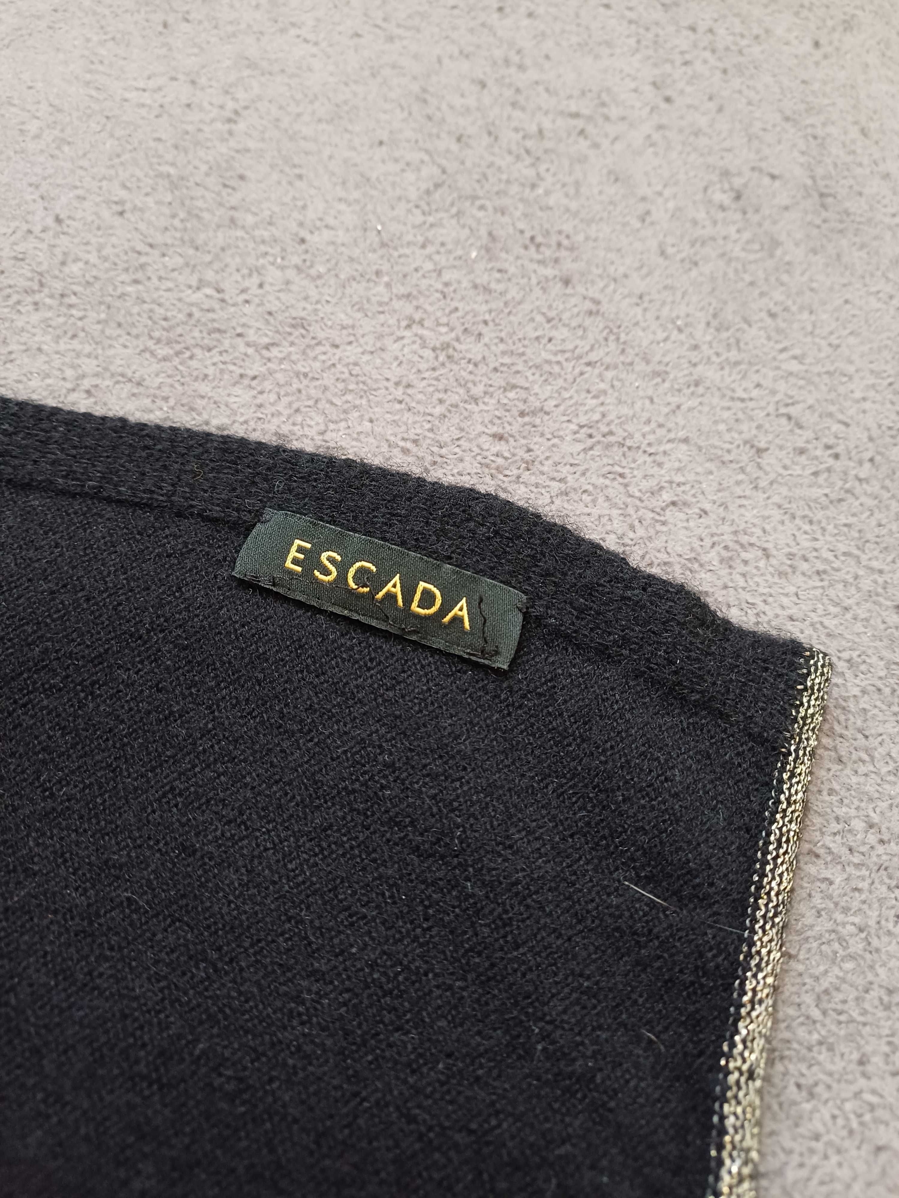 Escada czarny szal wełna kaszmir monogram