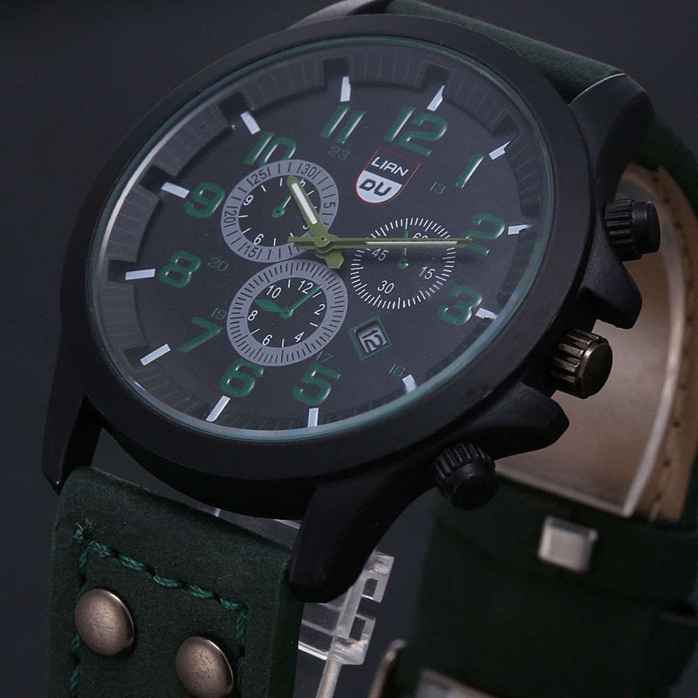 Relógio masculino de aço inoxidável com pulseira de couro