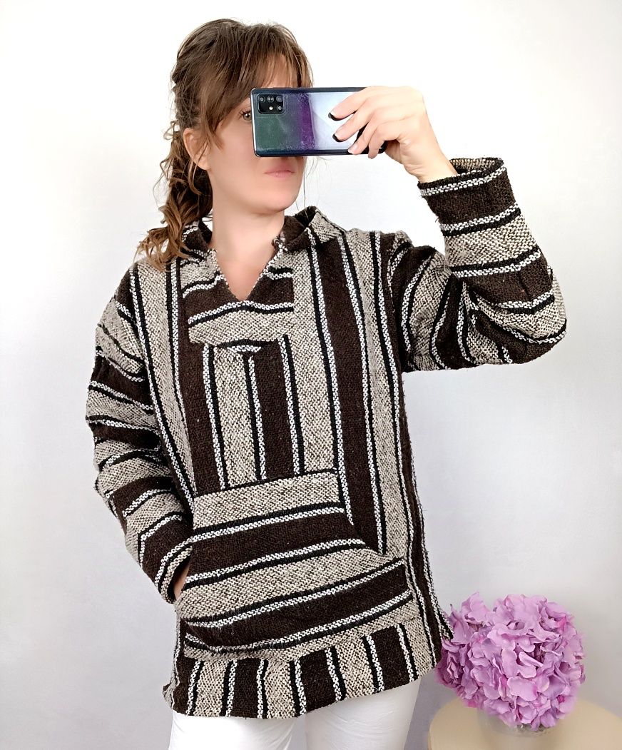 Brązowo beżowa indyjska bluza damska z kapturem  Indie Nepal Boho bohe
