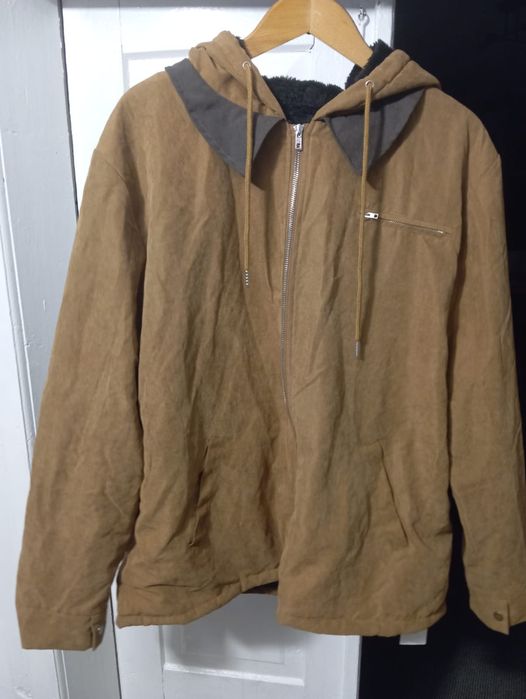 Ouku Kurtka z kapturem brązowo oliwkowa ala zamsz r. L