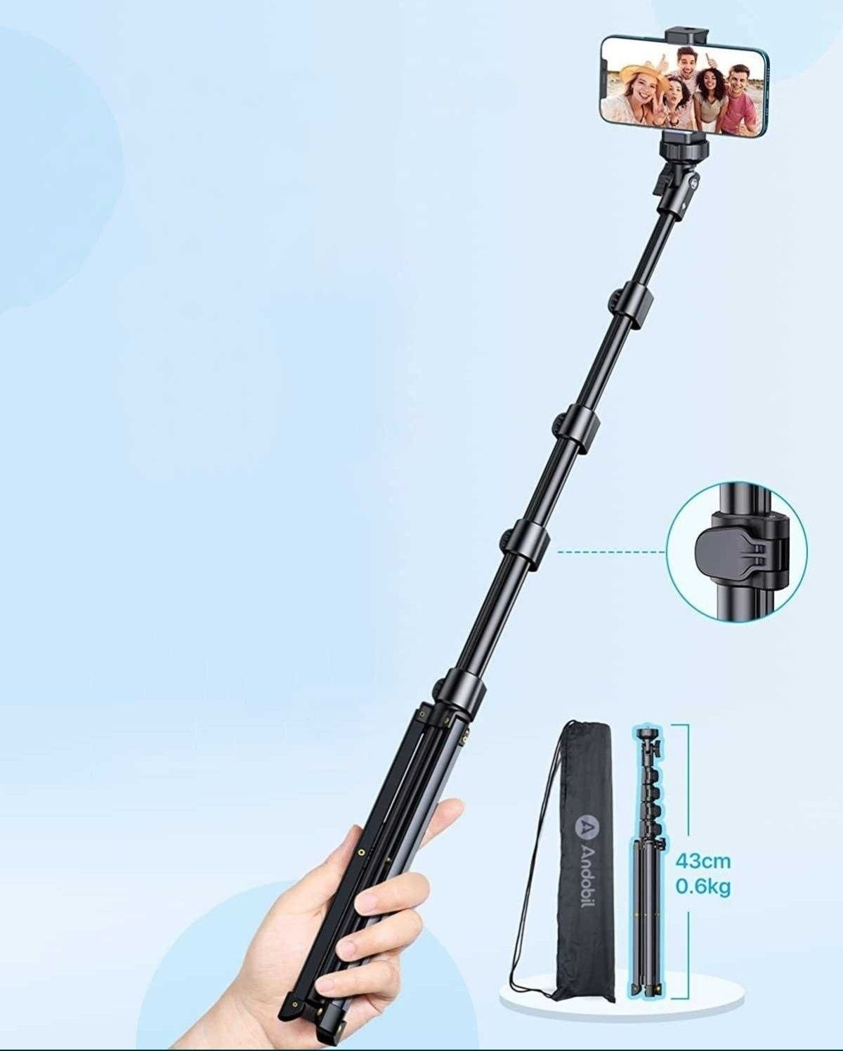 Statyw do telefonu, aparatu, kijek do selfie, tripod + pilot, 158 cm.