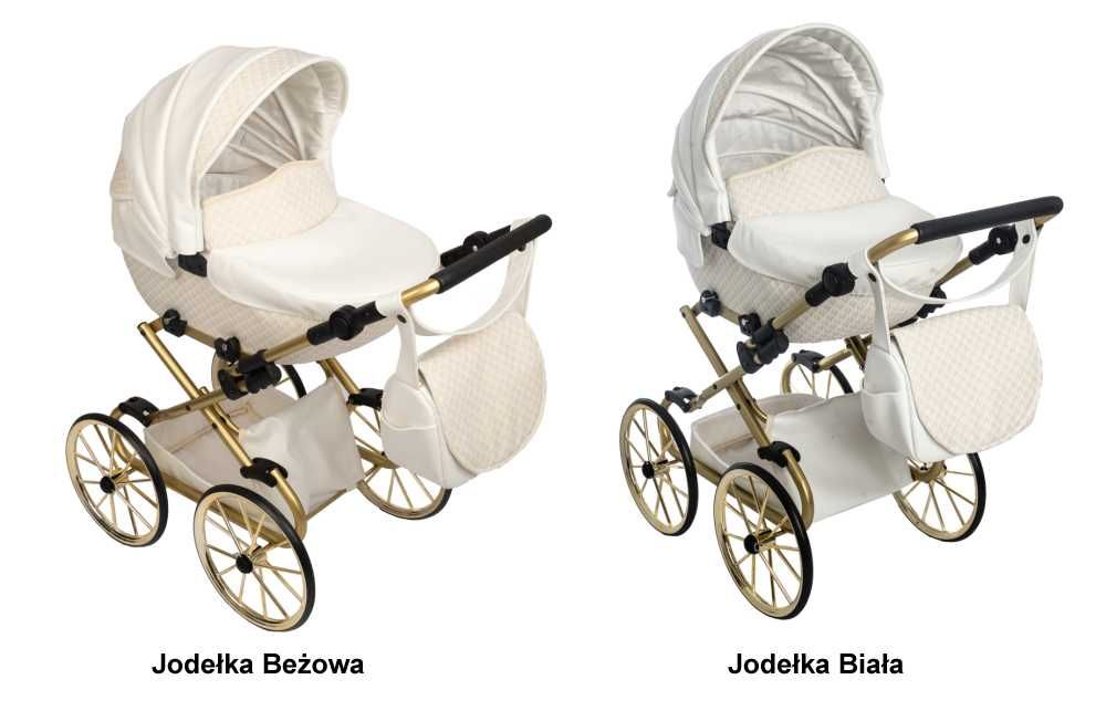 Duży wózek dla lalek lalki głęboki retro złoty różowy futerko Jackmar