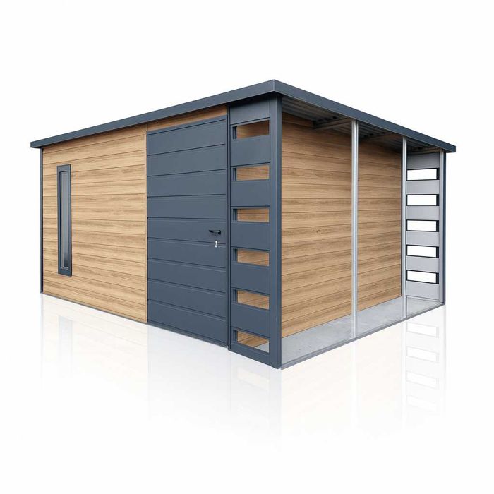 Domek Schowek Ogrodowy z wiatą 4.5x3m drewnopodobny Winchester PREMIUM