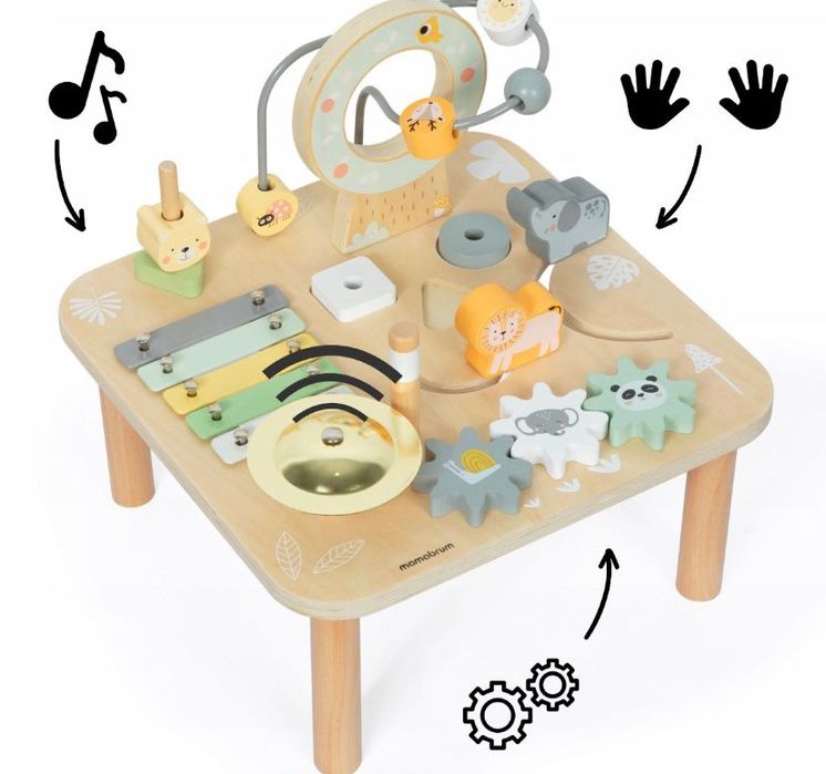 Drewniany stolik edukacyjny 7w1 muzyczny z cymbałkami