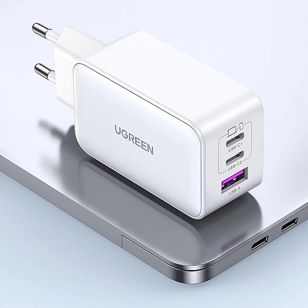 Szybka ładowarka sieciowa GaN Ugreen CD244/65W USB-A / 2x USB-C - biał