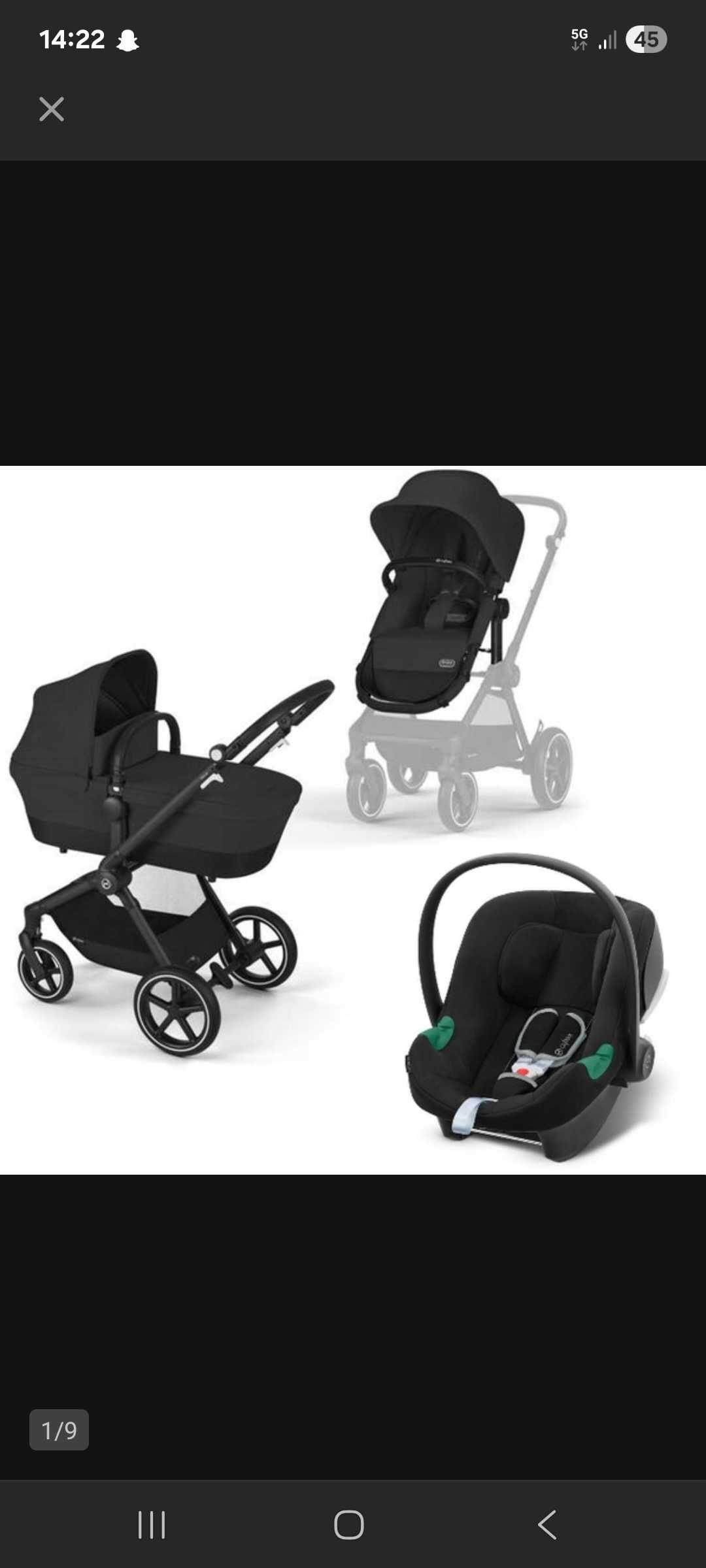 Wózek 3w1 CYBEX EOS LUX MOON BLACK Gondola ze spacerówką +Nosidełko