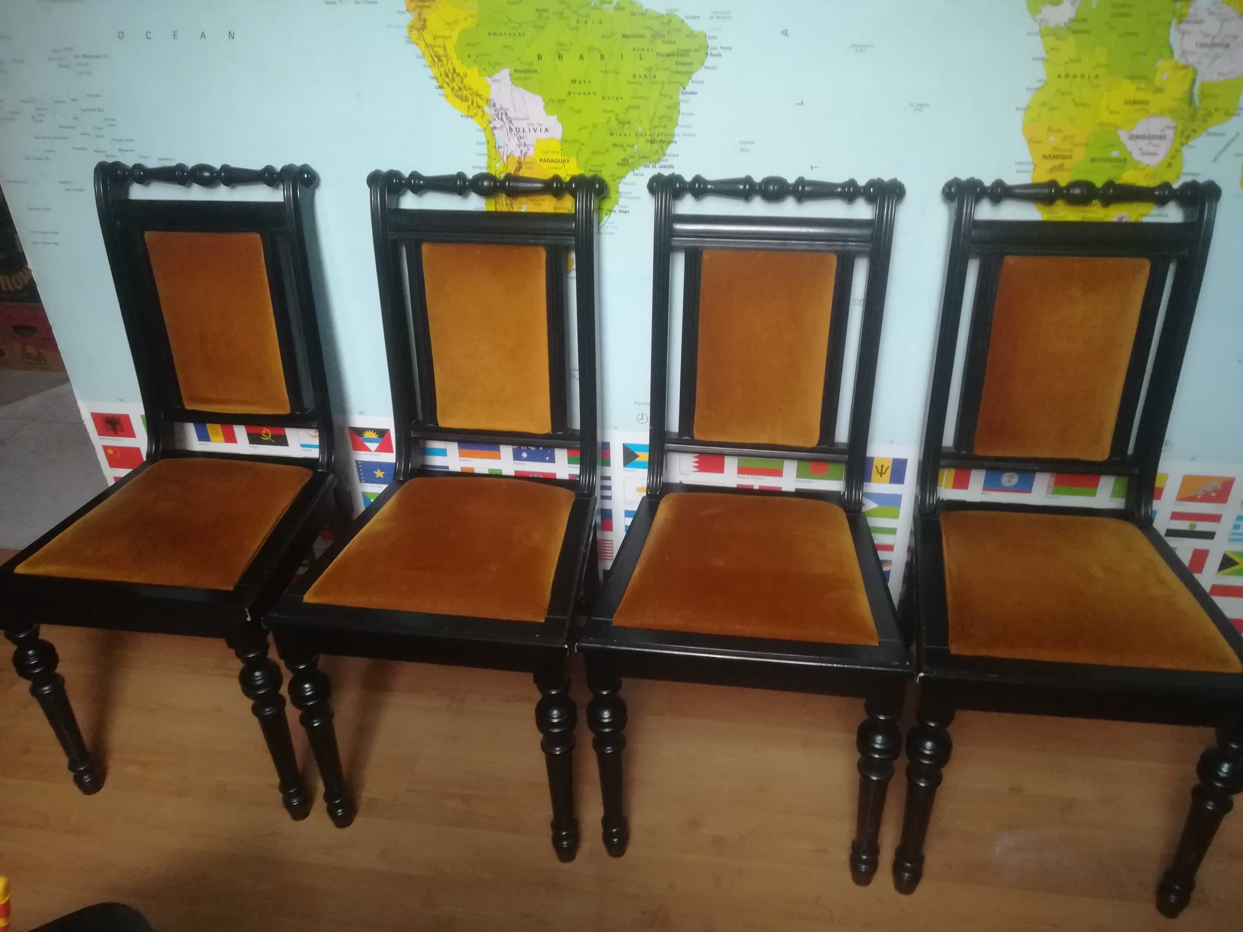 Zestaw 4 krzeseł drewnianych obicie welurowe kolor musztardowy/miodowy