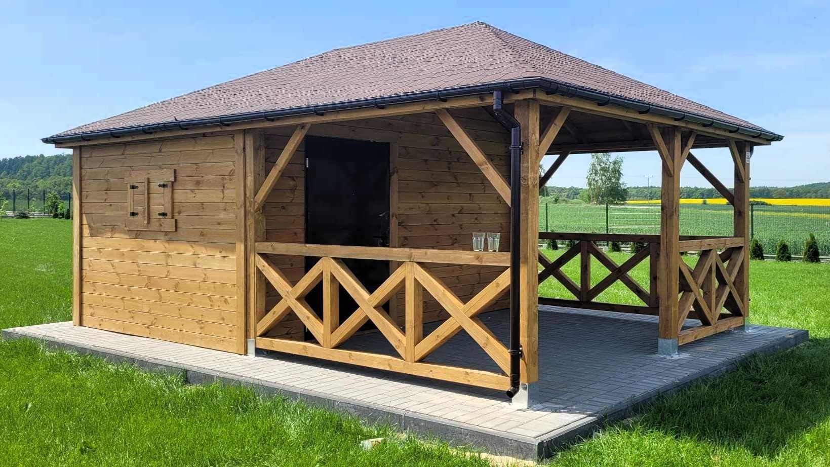 Domek letniskowy drewniany  ogrodowy OLEK 6x3 z tarasem DREWNOTRIK.PL