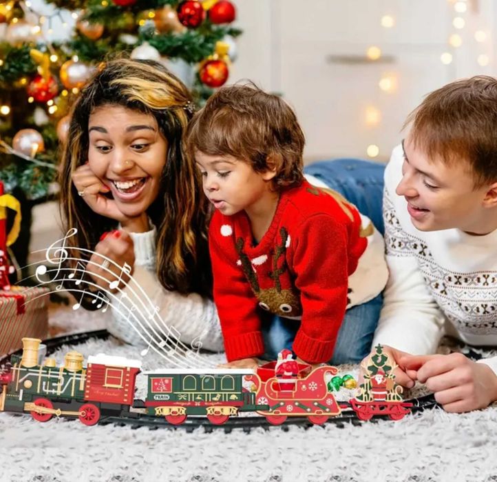 Різдвяний поїзд з вагонами залізна новорічна дорога потяг залізниця