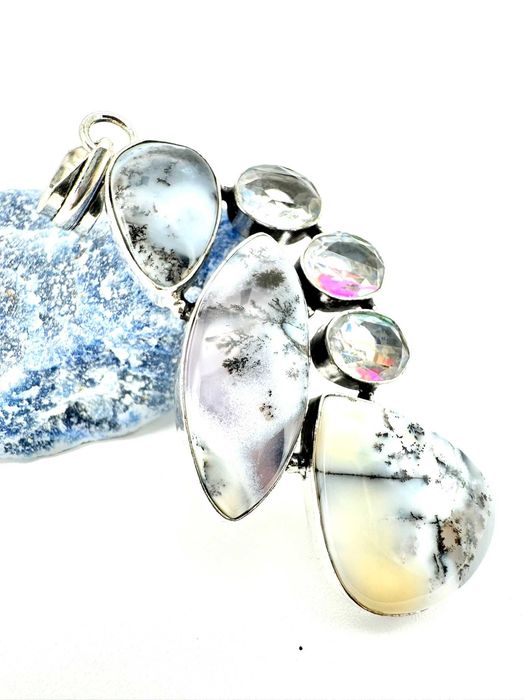 zawieszka, wisior kamień
dendryt opal, topaz. Próba 925