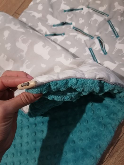 Śpiworek Samiboo turkus minky szary uniwersalny zimowy