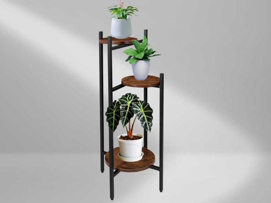 Kwietnik Metalowy Stojący Rustykalny na Kwiaty Loft Dąb 80cm