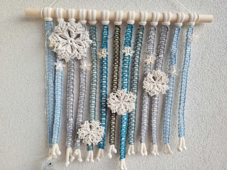 Makrama rękodzieło święta ozdoba Boże Narodzenie zima śnieżynki  led