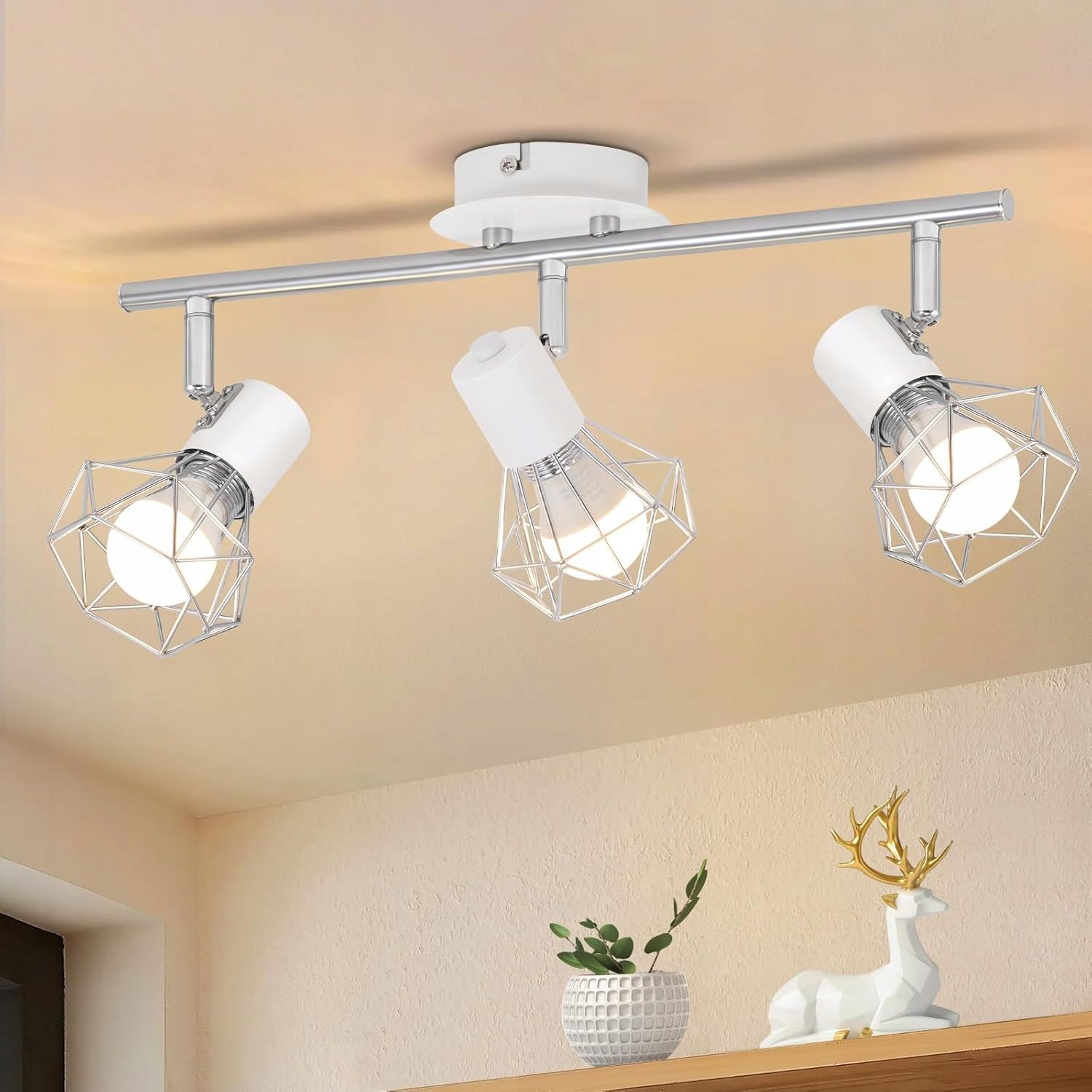 Glitzerlife Vintage lampa sufitowa, 3 żarówki, E14, biała