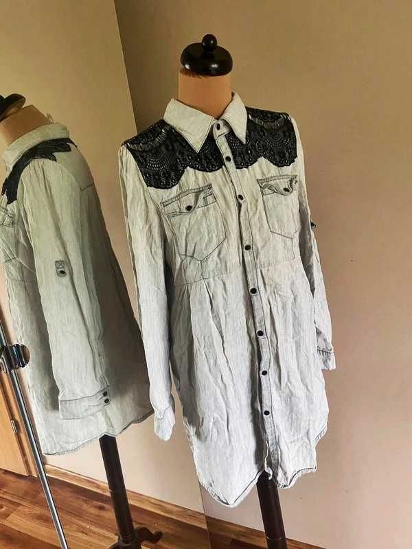 Koszula tunika +size 42 44 jeans koronka sukienka modna plus size xxxl