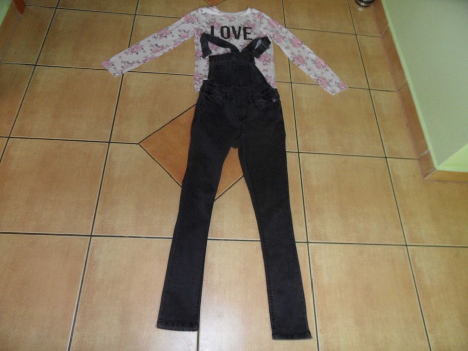 Super bluza w misie i ogrodniczki i bluzeczka z napisem Love  8-9 lat