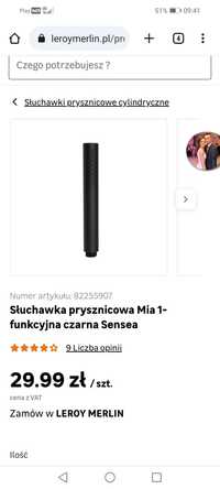 Słuchawka prysznicowa sensea mia czarna 2 sztuki