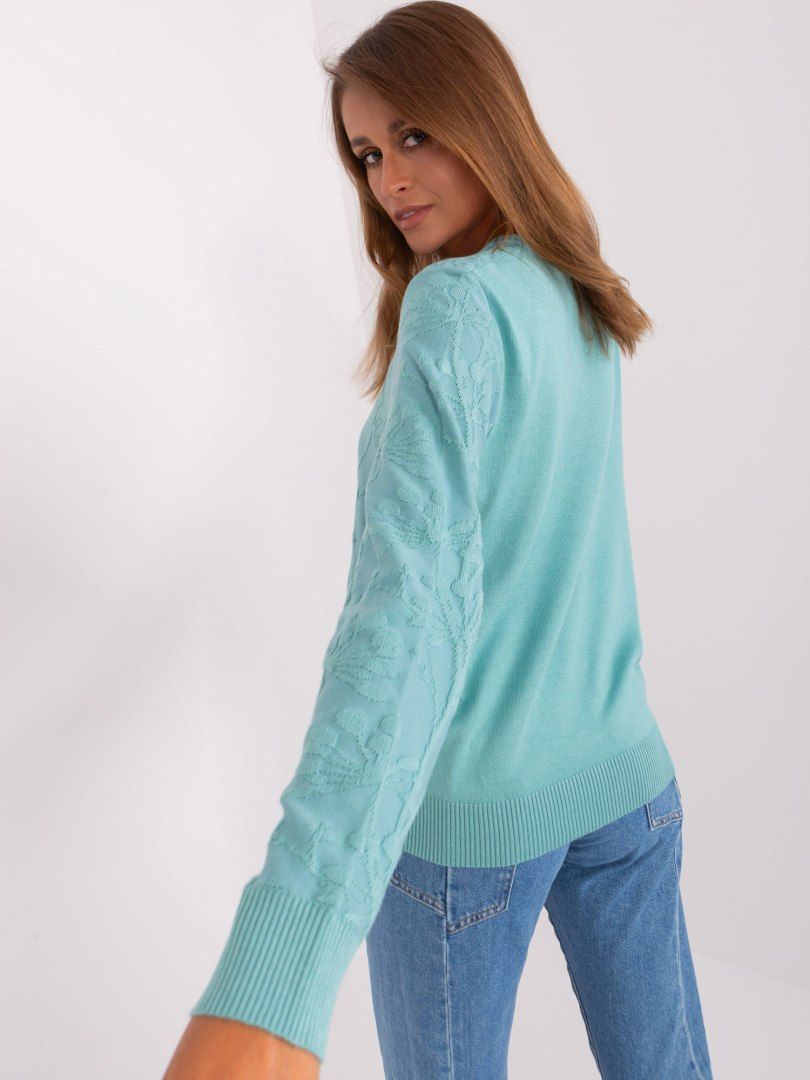 Sweter damski klasyczny ze ściągaczami miętowy