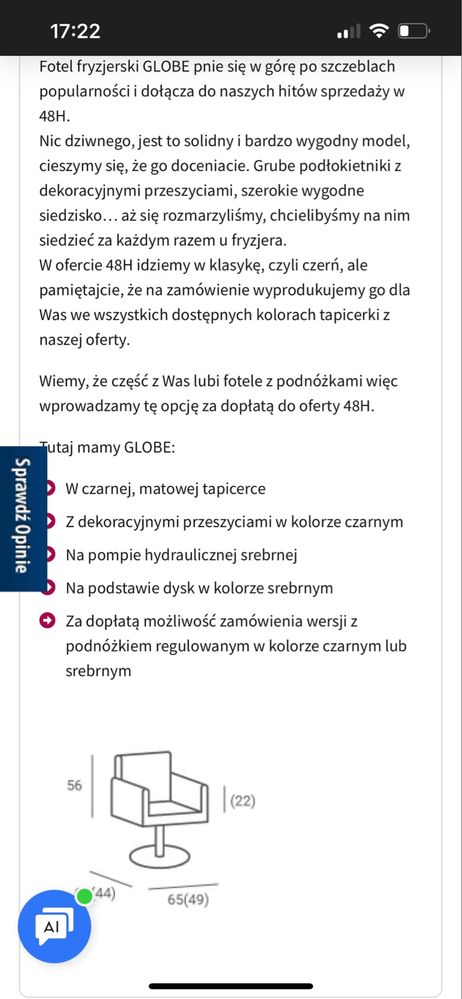 Fotel fryzjerski Globe Ayala