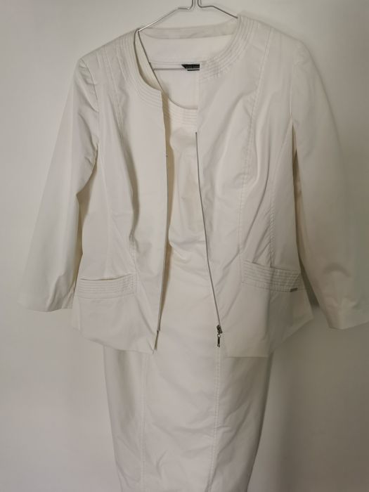 Komplet biały sukienka marynarka vito vergelis rozmiar 38