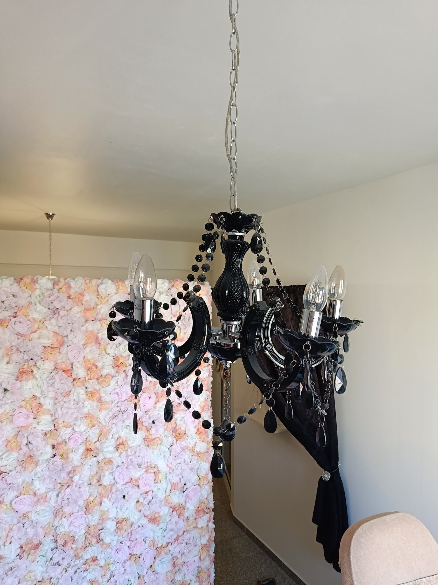 Lampa żyrandol Glamour czarny czarna kryształy