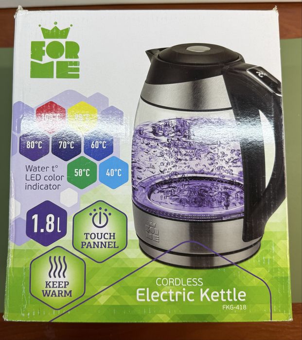 Электрочайник 1.8 л. С терморегулятором,подсаеткой и подогревом