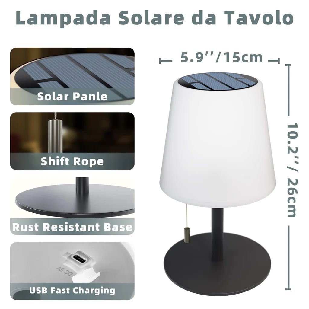 Lampka lampa stołowa zewnętrzna solarna kolory LED stal