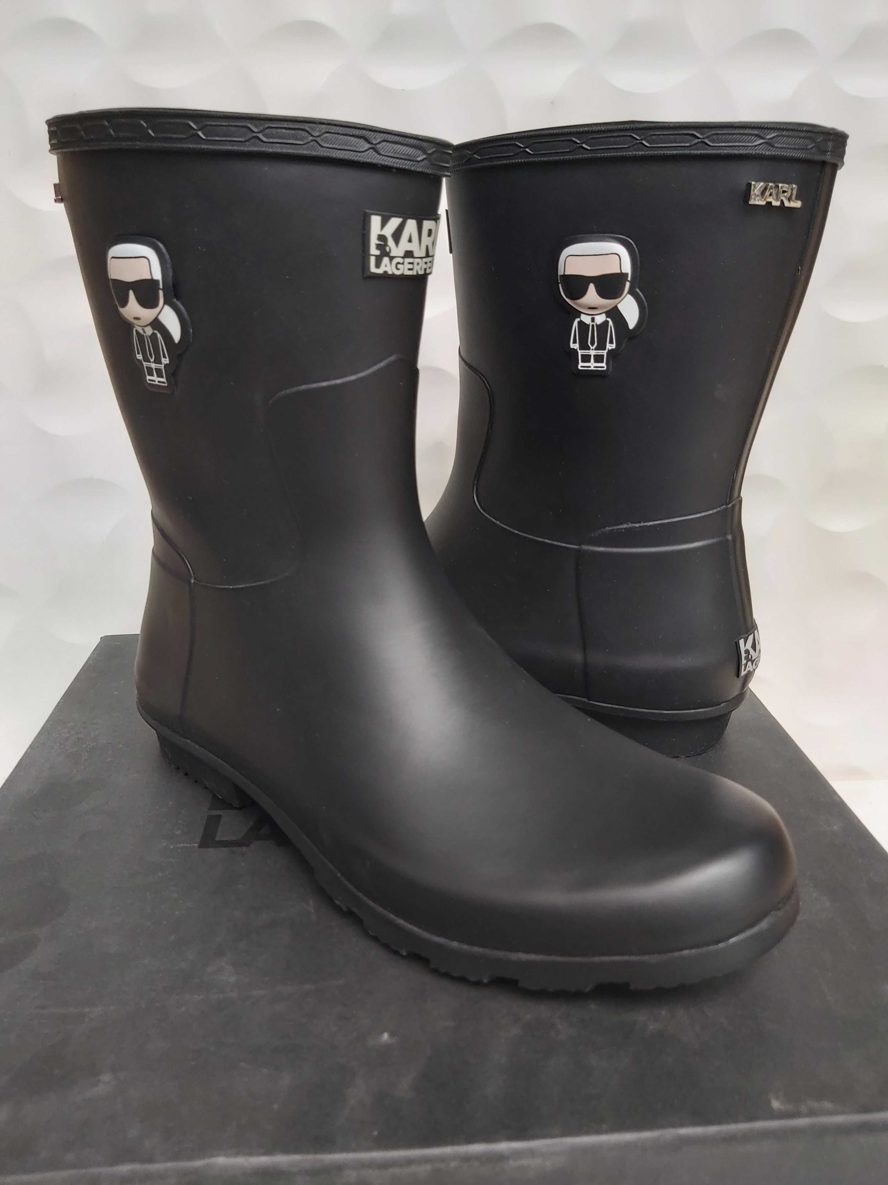 NOWE kqlosze KARL LAGERFELD czarne 40 iconic midi boot a357