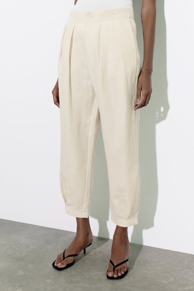 Лляні штани широкі carrot fit Zara Зара М