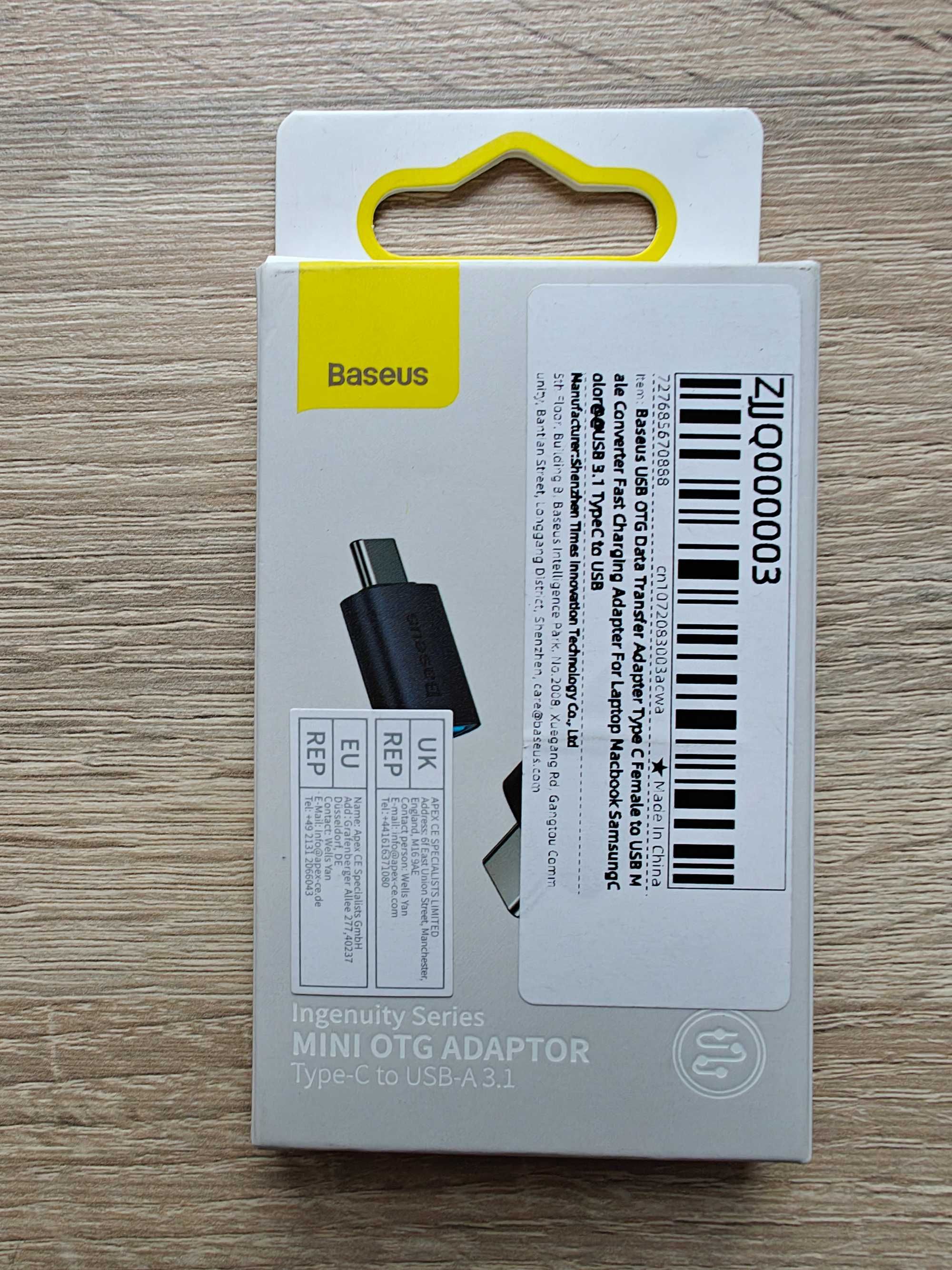 Adapter przejściówka Baseus USB-A do USB-C type-c OTG 3.1 TRANSMISJA