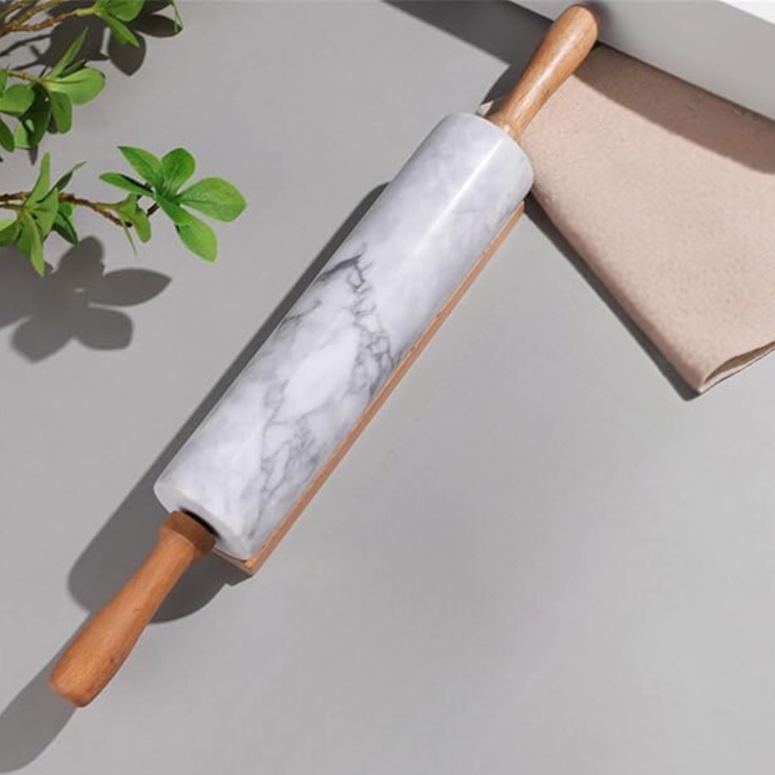 Wałek do ciasta marmurowy do wałkowania Kamienny Elegancki Drewno 46cm
