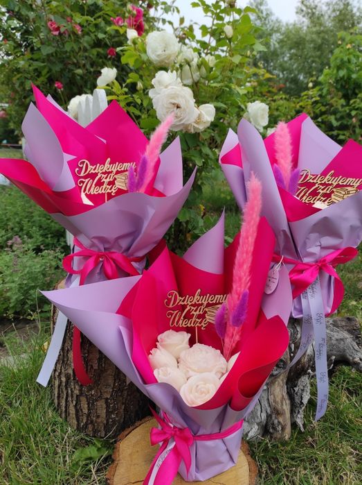 Bukiet box świec białych Różowy fiolet Flower box świec sojowych