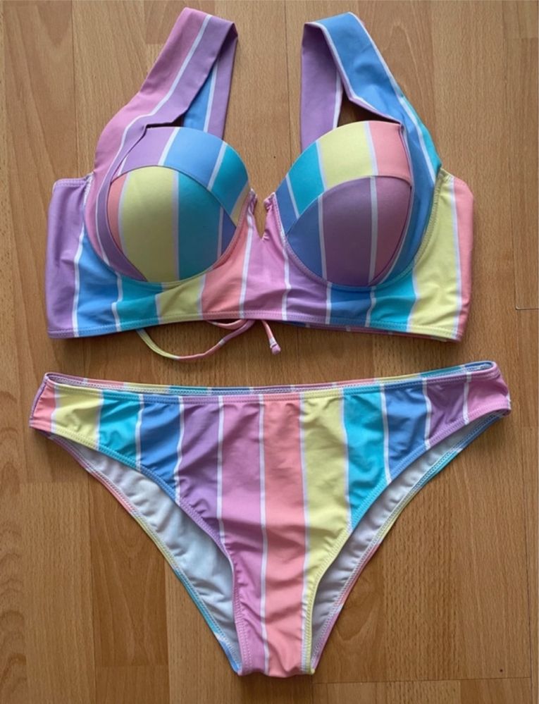 Piękny kolorowy pastelowy kostium kąpielowy bikini Shein