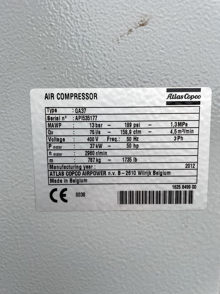 Kompresor śrubowy  ATLAS COPCO GA37 37KW 13 BAR