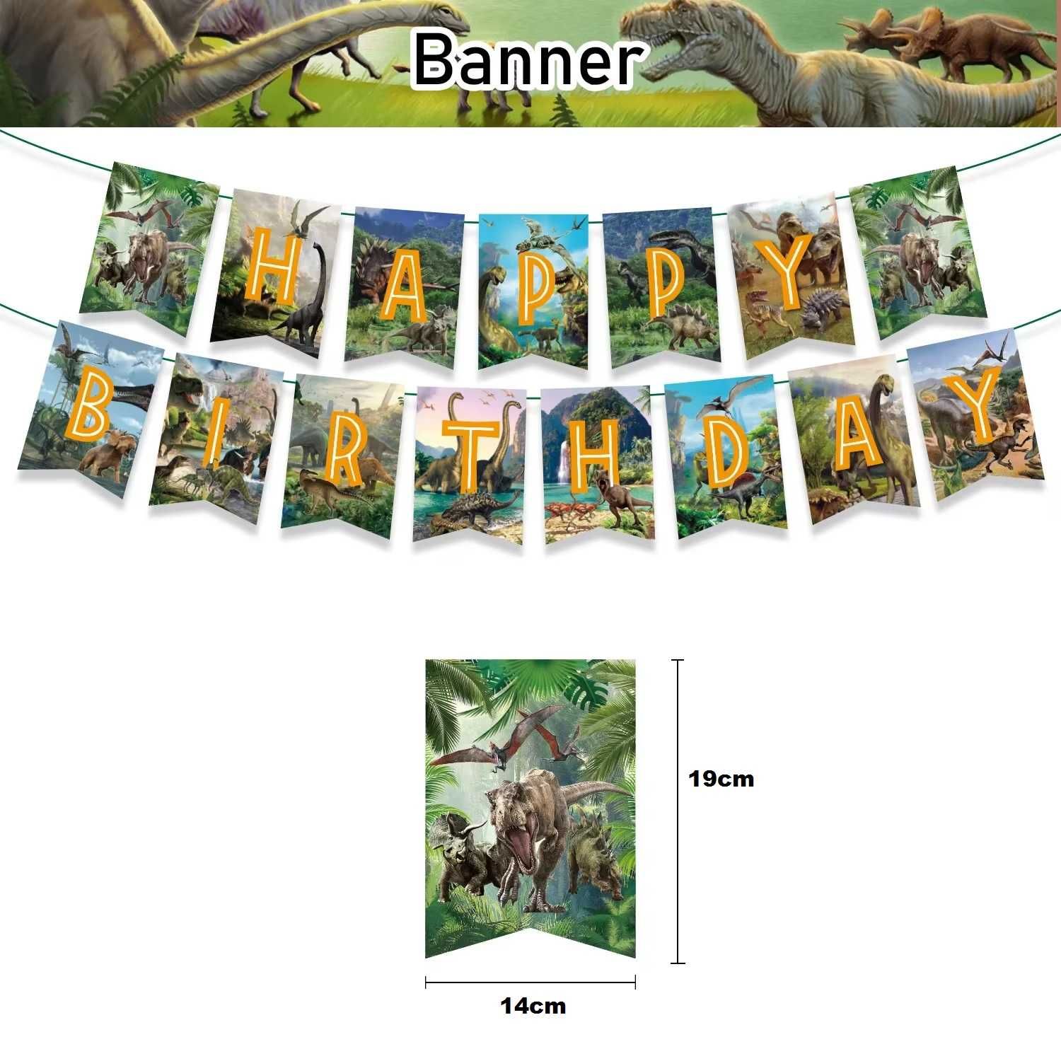 Zestaw Urodzinowy Dinozaury T-Rex 4 części Balony Baner Topper