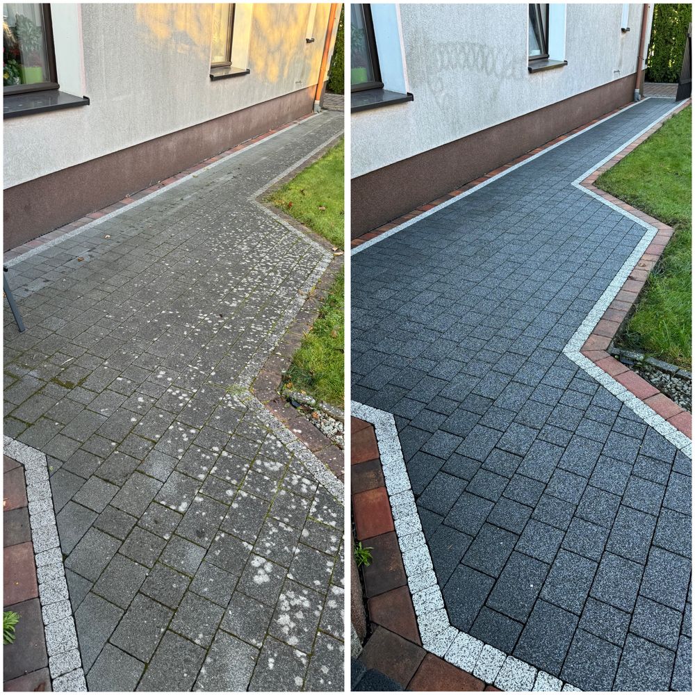 Czyszczenie mycie kostki brukowej elewacji dachu ogrodzeń