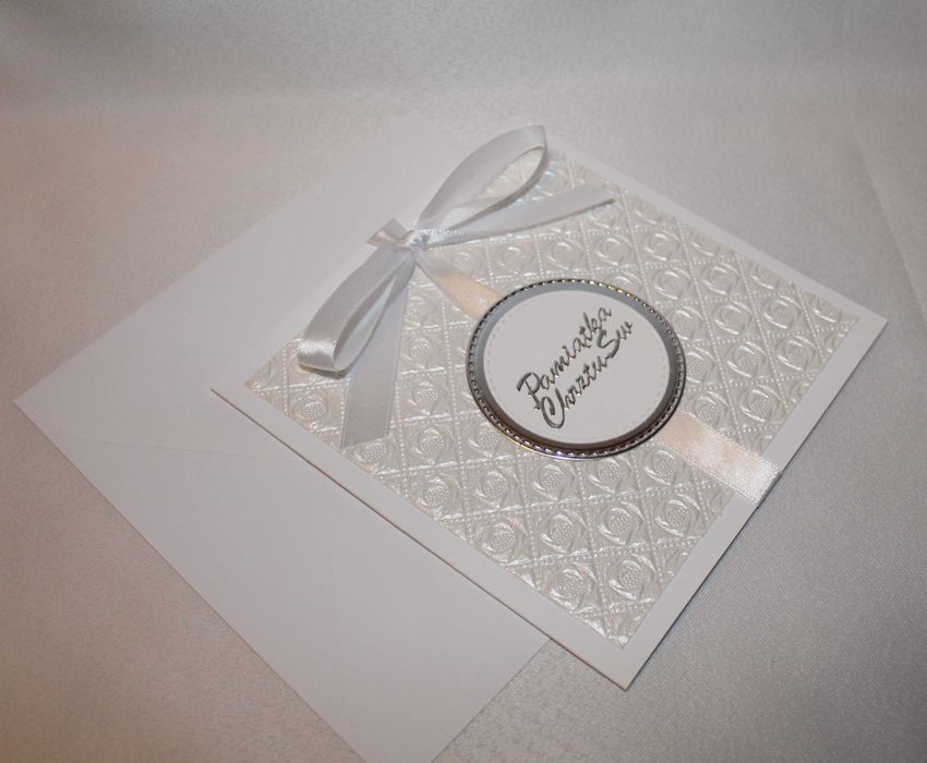 Kartka na Chrzest Święty dziecka biała srebrna elegancka 3D