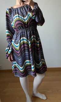 BLEIFREI sukienka XL w asymetryczne wzory z gumka w pasie dzianinowa