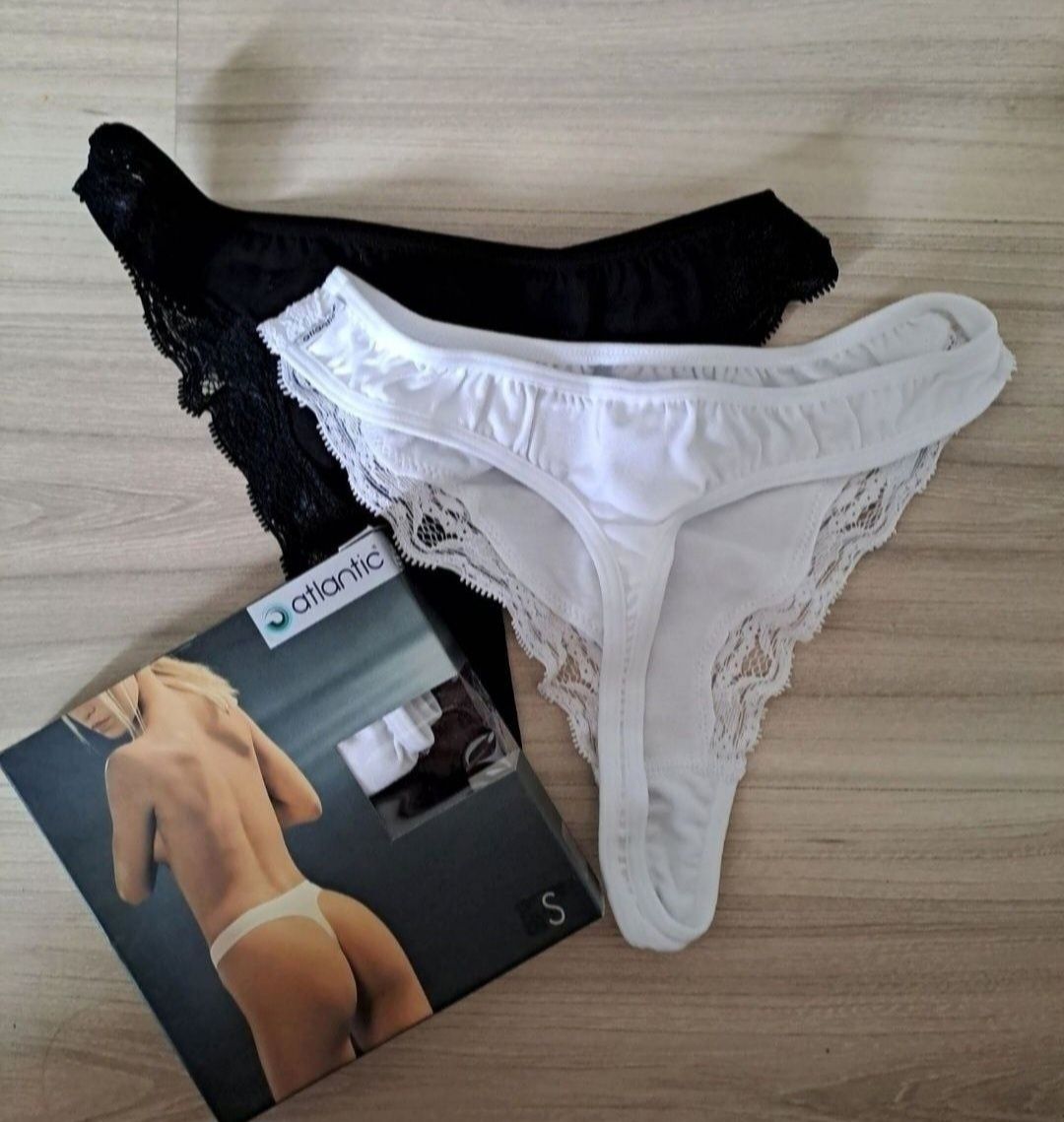 Stringi damskie Atlantic, rozmiar S, 2PACK, białe i czarne