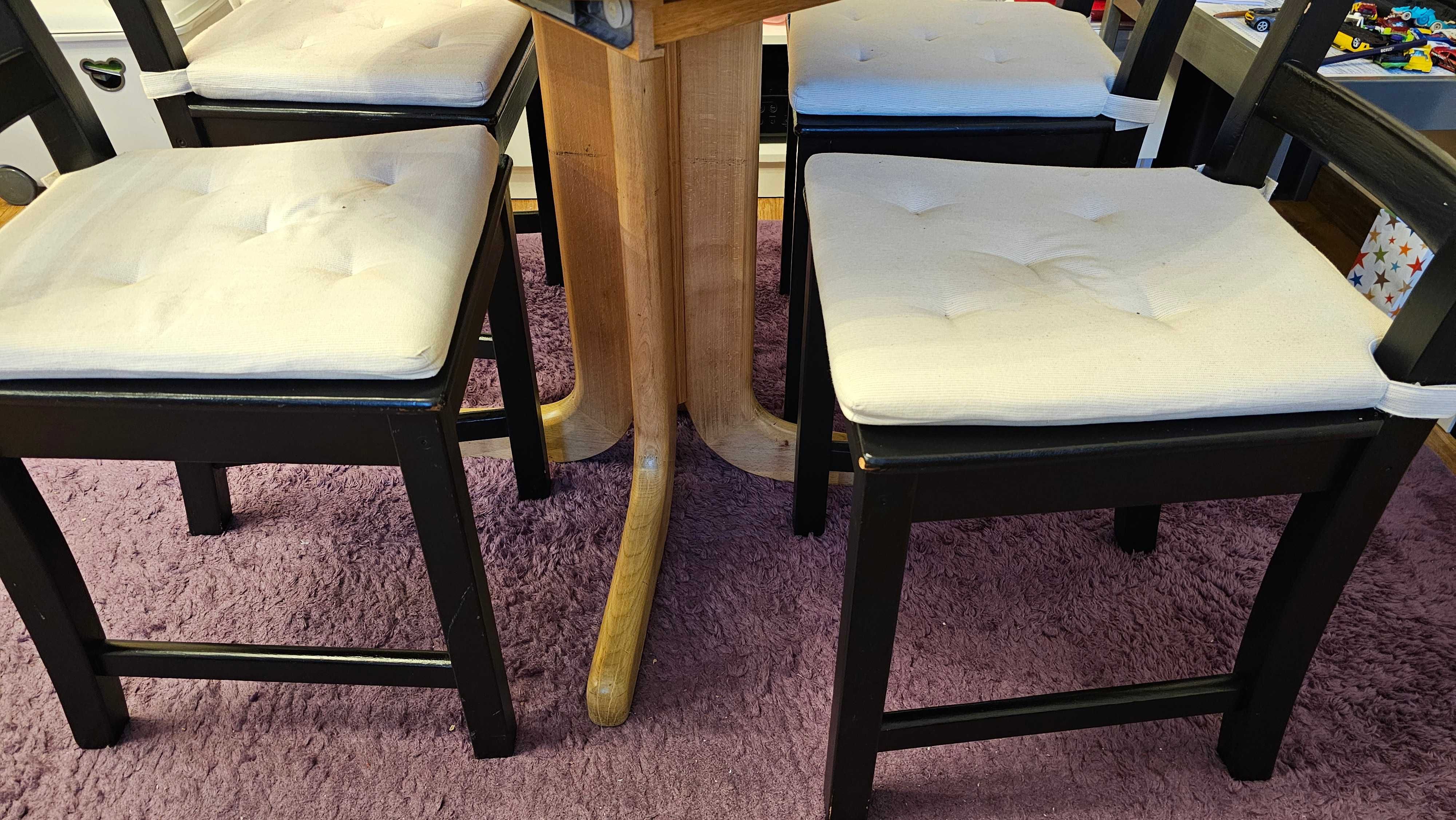 Stół drewniany okrągły 88cm z 4 krzesłami