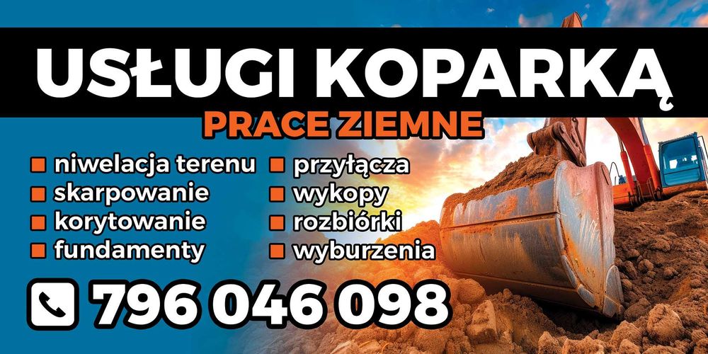 Usługi koparką prace ziemne - wykopy, niwelacje, fundamenty, rozbiórki