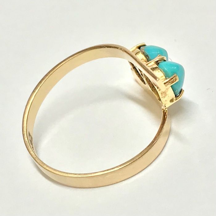 Złoty PIERŚCIONEK 18K TURKUSY Egipski wyrób r. 17