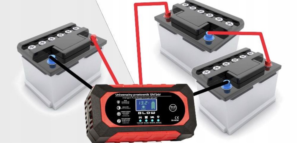 Prostownik Samochodowy Automatyczny Ładowarka Akumulatora LCD 24V
