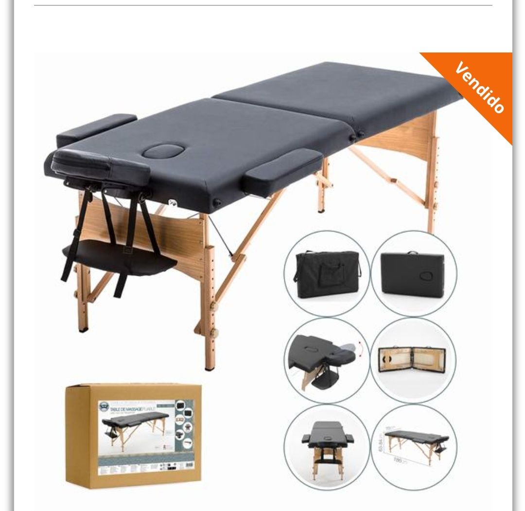 Novo! Mesa de massagens dobrável 186 x 60 x H 63/84 cm BOLSA