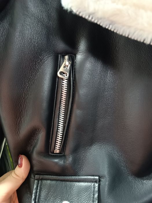 Дубльонка авіатор з якісної екошкіри й білим хутром