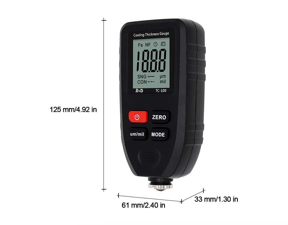 Miernik grubości R&D TC100 Tester grubości lakieru samochodowego
